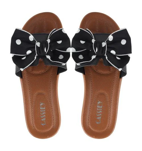 CASSIEY Comfortable Print Design Slip-on Flat Sandal Women's Fashion Slippers- Black