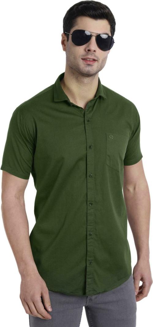 Garry Richards Men Mehndi Green Solid Pure Cotton Casual Shirt, Extra Large