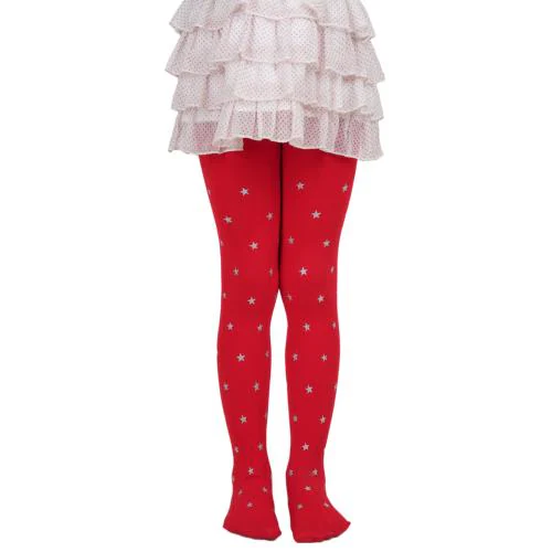 NEXT2SKIN Girl's Spandex High Denier Pantyhose Stockings (StarPrint, Red M 7-10 Years)