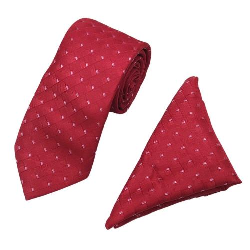Rare Combee Group Mens Red Premium Silk Necktie Suit Accessories Set With Pocket Square White Dotted Design