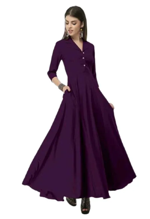 Rudraaksha Women Purple Crepe Solid Single A-line Dress