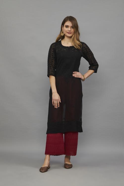 Chikankari Kurta Ethnava Georgette Chikankari Kurti with Slip