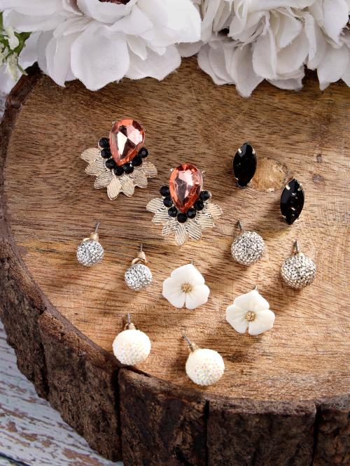 Scintillare by Sukkhi Beautiful Gold Plated Non Precious Base Metal Multicolor Crystals Geometric Studs Combo Earring for Women & Girls Stylish Fashion|6 Pair of Earrings Combo Set|CBE106683