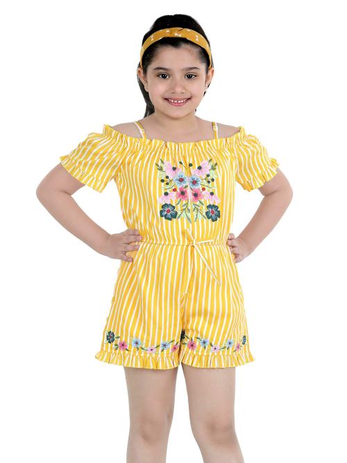 Naughty Ninos Girls Yellow Embroidered Playsuit