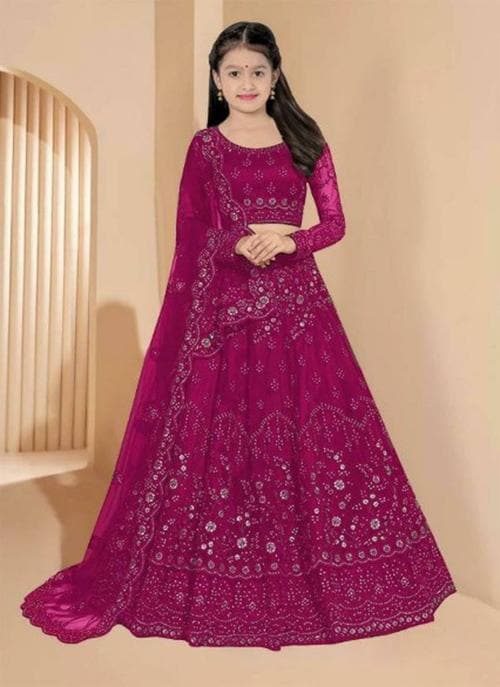 FULPARI Girls Lehenga Choli Ethnic Wear Embroidered Lehenga Choli and Dupatta Set ( Purple )