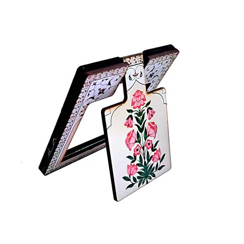 Sasta Sales Handmade Makeup Mirror| Handcrafted Wooden Folding Mirror| Rajasthani Traditional Handicraft Pocket Mirror| Classic and Antique Hand Mirror