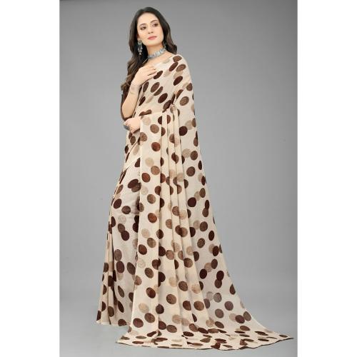 Grubstaker Coffee Colour Pure Georgette Printed Saree With Blouse Piece