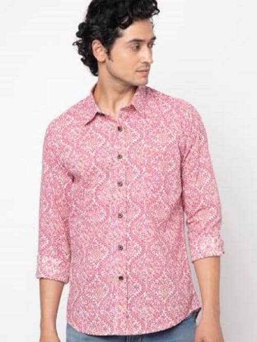 Men Printed Casual Pink Shirt