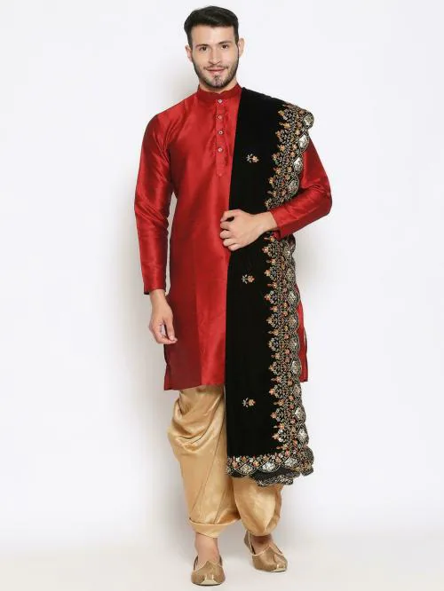 Dupatta Bazaar Men Black Floral Print Velvet Dupatta