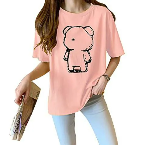 Women Peach Graphic Cotton Single T-shirt (XXL)