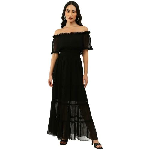 TRENDY DIVVA Women Black Solid Chiffon Dress
