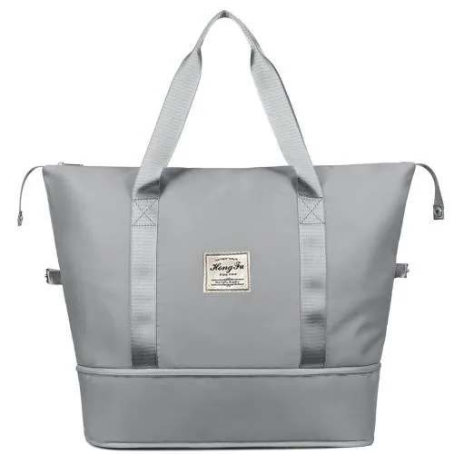 ZURU BUNCH Large Capacity Folding Travel Lightweight Waterproof Carry-on Luggage Bags with Fixed Strap, Dry and Wet Separation Foldable Travel Duffel Bag for Women (Grey)