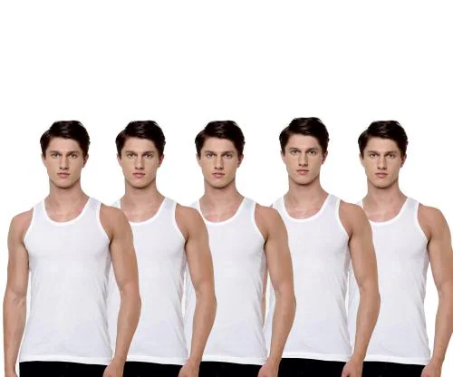 DRAKO MEN'S WHITE BANIAN 100% Cotton - 5 PCS PACK 100cm