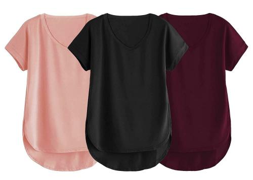 Fabricorn Women Black,Dusty Rose,Wine Cotton Pack of 3 V Neck T-shirt (Multicolor)_XXXL