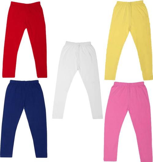 Tik Tok Wears Girls Multicolor Solid Cotton Blend Pack of 5 Leggings