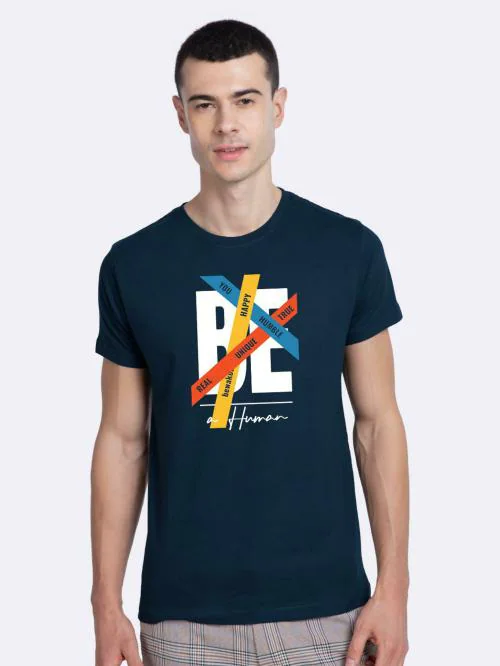 Bewakoof Men Be A Human Printed Half Sleeve Round Neck T-Shirt