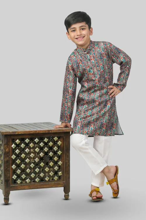 Ahhaaaa Kid's Printed Traditional Indian Kurta Pajama for Boys