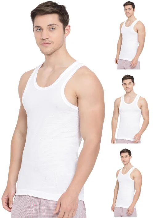 Lux Cozi White Round Neck AirCool Vest For Men Pack of 4.