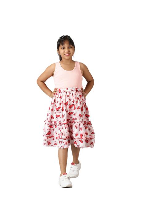 Kiddopanti Girls Cotton, Polyester Georgette Set Of 2 Top And Frill Layered Skirt Set (10 Years-12 Years)