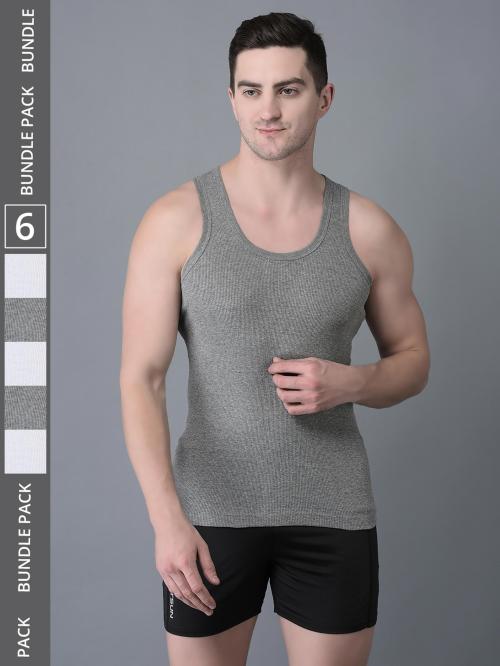 Dollar Bigboss Men's Pack of 6 Solid Combed Cotton Vest