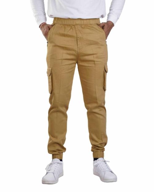 Ho Bindaass Men Beige Solid Satin Blend Cargo Pants