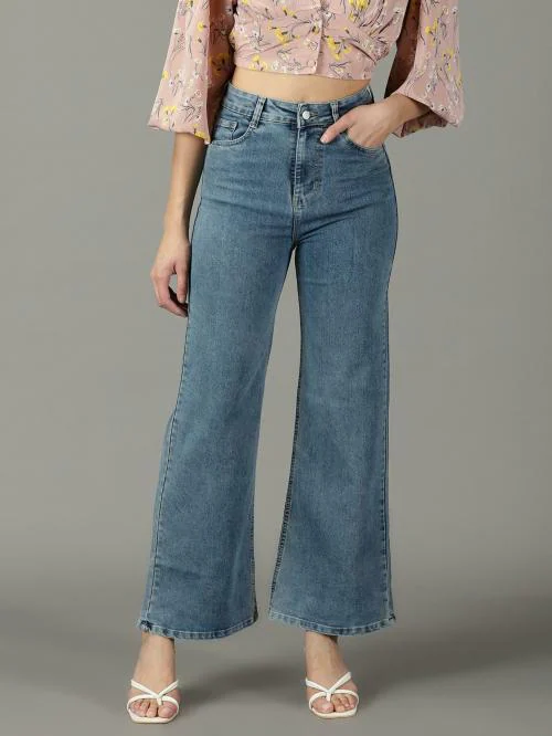 SHOW OFF Women's Blue Solid Denim Jeans