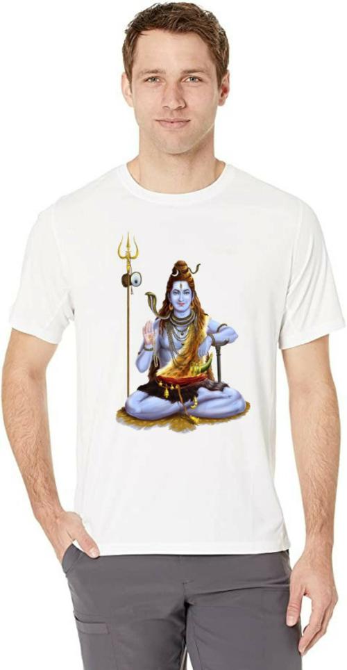 Estaban Men White Bhole Baba Printed Polyester T-Shirt (L)