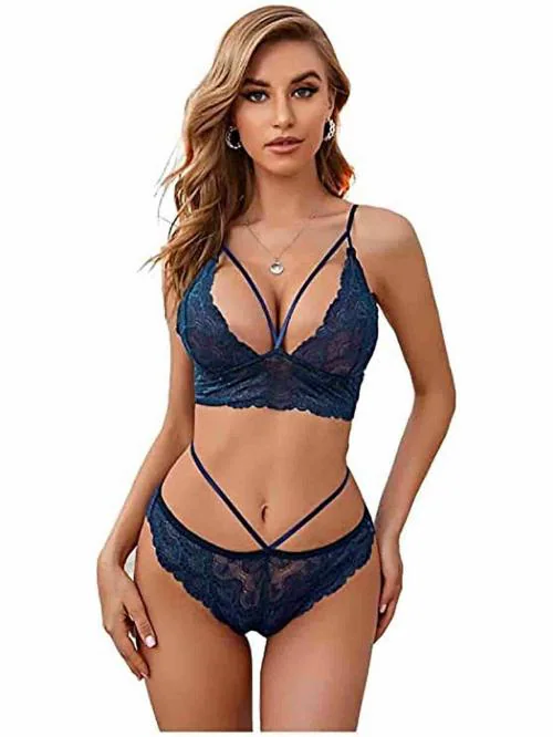 ZXS STYLE Women Blue Babydoll Bikini Set