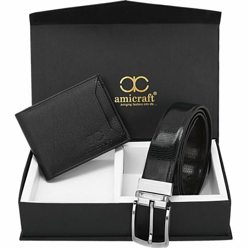 Amicraft Men Black Wallet And Belt (Combo Of 2)