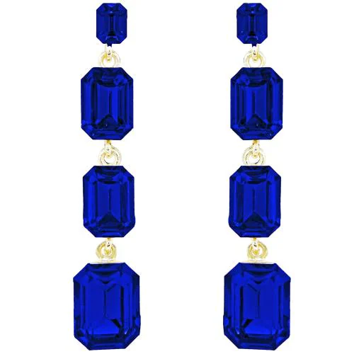 Fresh Vibes Navy Blue Colour Crystal Western Earrings for Women | Stylish Modern Design Casual Long Danglers