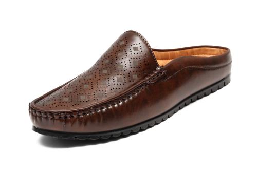 Aramish Brown Synthetic Leather Back Open Loafers for Men (Brown)