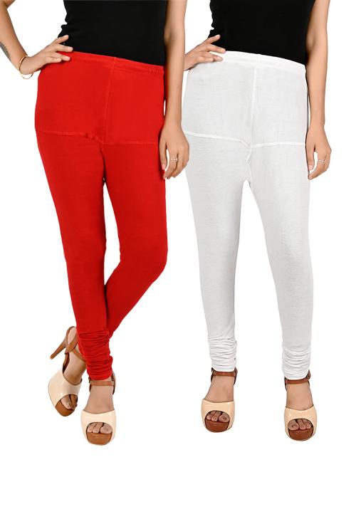Kex Red white Solid Cotton Churidar Length Leggings women Leggings Girls Leggings Leggings for women Ruby Leggings