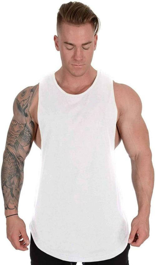 THE BLAZZE White Solid Cotton Blend Gym Vest XL