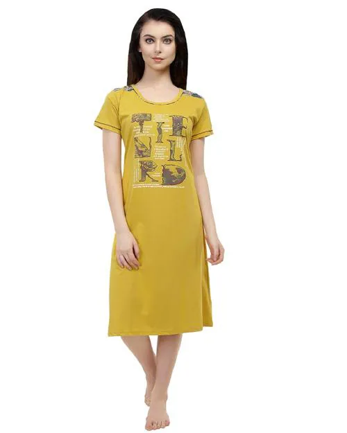 Red Rose - Short Nighty For Women - Printed Night Dress - Cotton Nightwear Gown