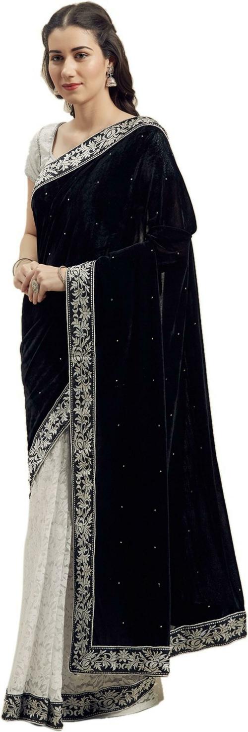Vkaran Women Multicolor Embroidered Velvet Saree