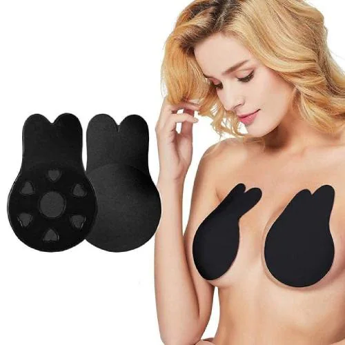 DJ FINDER Women's & Girls Nipple Cover Strapless Bra Instant Breast Lift Sticky Bra Backless Invisible Push up Self Adhesive Bra Reusable Breast Lift Up Wire Free Bra - Black