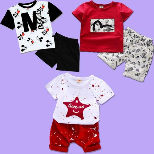 Lofn Baby Boys And Girls Multicolor Printed Cotton Blend Set Of 3 T-Shirt Shorts (0-6 Months)