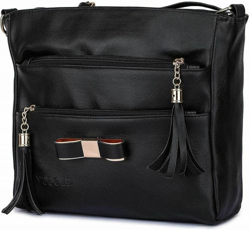 SAHAL FASHION Black PU and Fabric Sling Bag 5 L - Mini