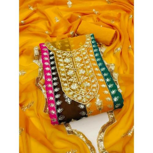 ALSHOP Georgette Embroidery and Secvance Work Salwar Suit Dress Material For Women With Semi-Stiched Georgette Top and Unstiched Crape Bottom and Georgette Cut Work Duppata.