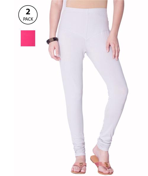Dollar Women's Missy Pack of 2 Dark Rani and Stone Color Combo Pack Churidar Leggings