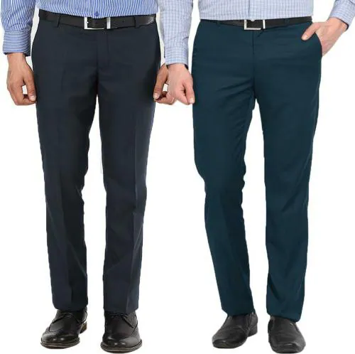 AD & AV Men Grey Solid Synthetic Pack Of 2 Formal Trousers