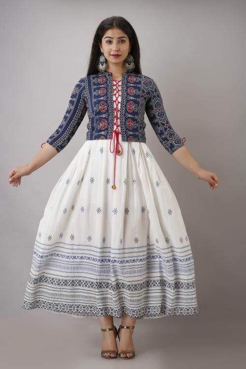 ftDiva Women Printed Anarkali Kurta & Jacket Set in Cotton