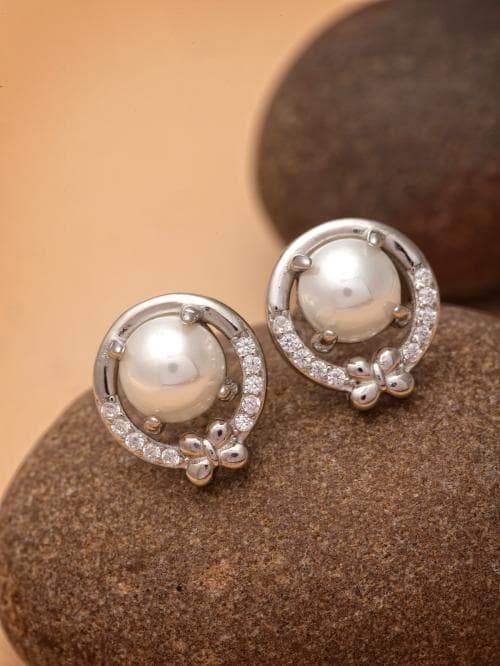 Pissara by Sukkhi Gleaming 925 Sterling Silver Round Shaped Cubic Zirconia Stud Earrings For Women & Girls|with Authenticity Certificate, 925 Stamp & 6 Months Warranty