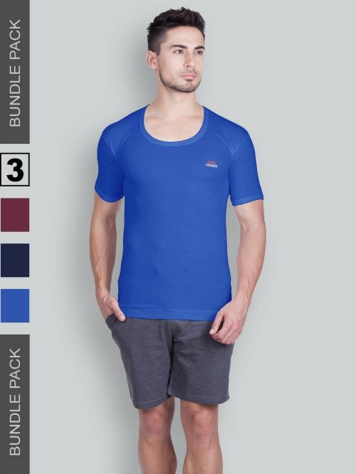 Lux Venus Men's Assorted Solid 100% Cotton Pack of 3 Short Sleeve Vest