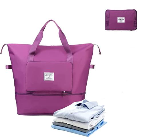 ZURU BUNCH Travel Folding Bag, Large Expandable Sport Tote Gym Bags, Waterproof Foldable Shoulder Weekender Overnight Bag for Any One ( VIOLET )