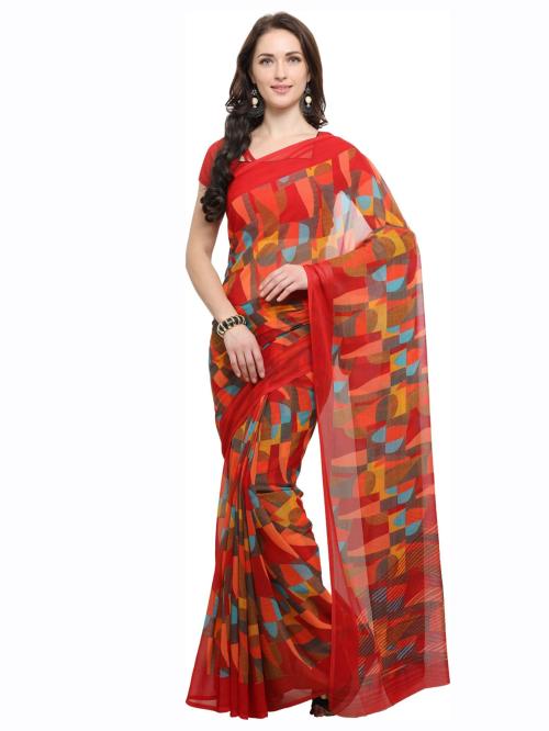Vaamsi Women's Chiffon Multicolor Geometric Print Saree Empress1126