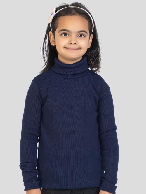 YHA Girls Turtle Neck Full Sleeve T-Shirt Navy