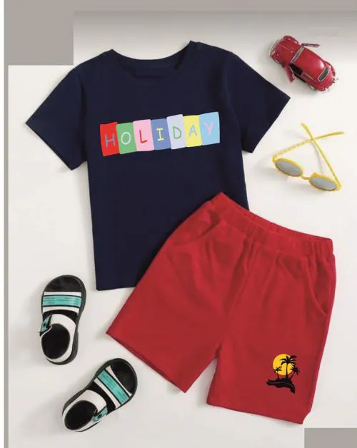 Billyball Boys(kids)Stylish Ultra Soft Cotton Printed T-shirts&Shorts Setitems-(Set of 1)