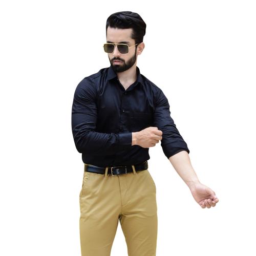 Tistabene Solid Black Formal Mens Shirt