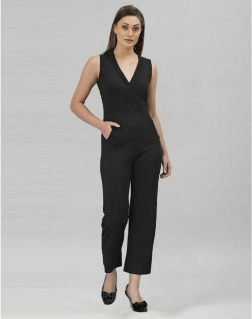 Mevika Black Coloured Lycra Plain Jumpsuit